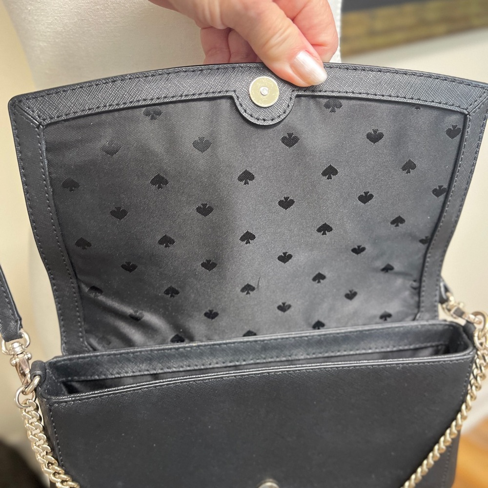 Kate Spade Black Crossbody, EUC with silver tone Chain Strap/ hardware. - Picture 12 of 15